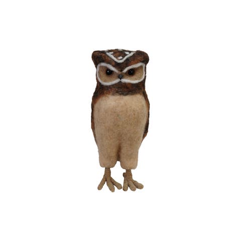 Handmade Wool Felt Burrowing Owl, Brown