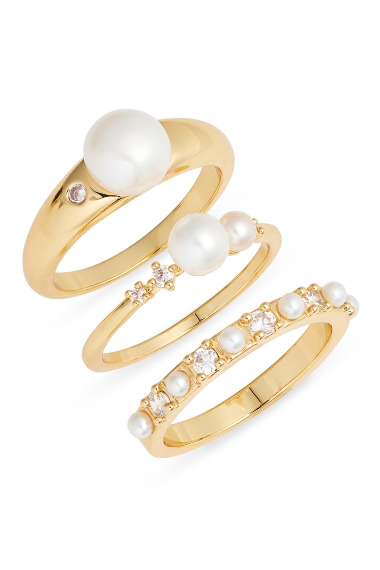 Set of 3 Demi Fine Freshwater Pearl & Cubic Zirconis Rings, Main, color, 14K GOLD PLATED