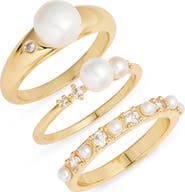 Nordstrom Set of 3 Demi Fine Freshwater Pearl & Cubic Zirconis Rings