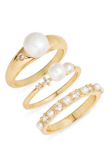 Nordstrom Set of 3 Demi Fine Freshwater Pearl & Cubic Zirconis Rings