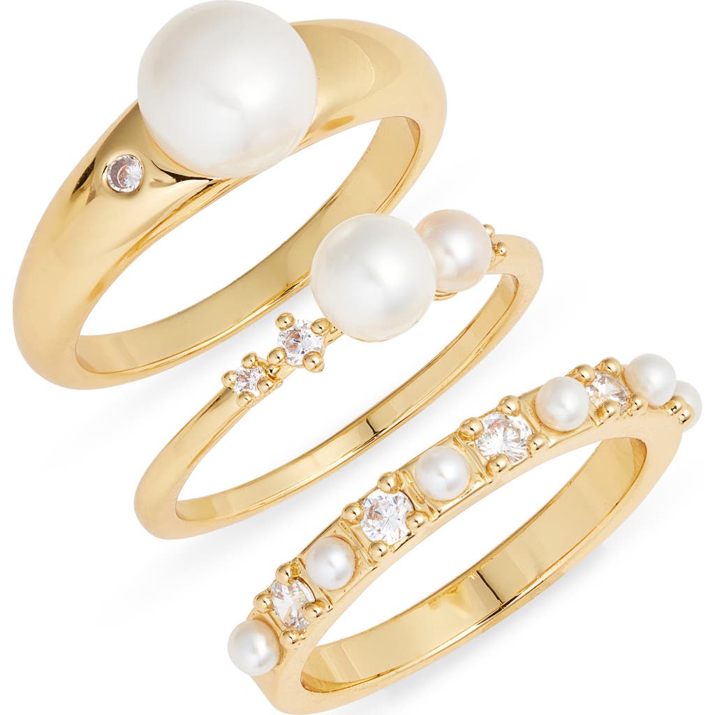 Nordstrom Set Of 3 Demi Fine Freshwater Pearl & Cubic Zirconis Rings