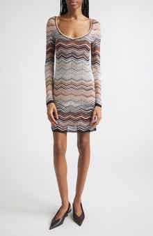Metallic Zigzag Sequin Long Sleeve Sweater Dress