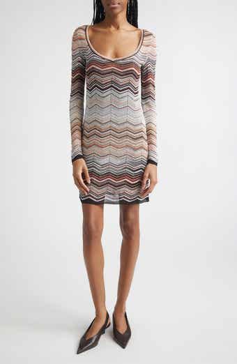 Metallic Zigzag Sequin Long Sleeve Sweater Dress