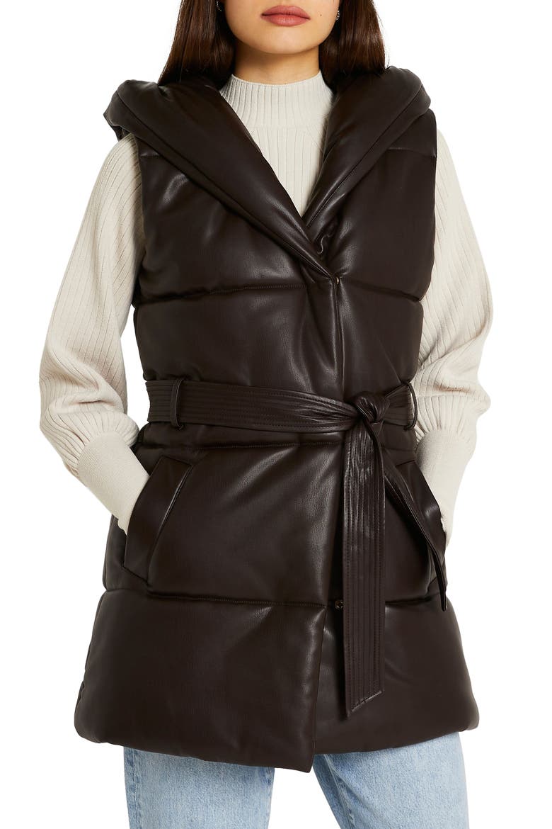Sleeveless Puffer Gilet Vest, Main, color, BROWNDARK
