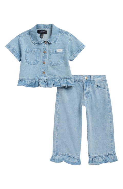 Kids' Ruffle Hem Shirt & Wide Leg Jeans Set