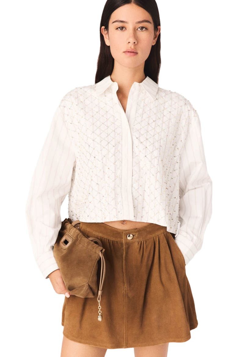 Beaded cropped shirt, Alternate, color, White