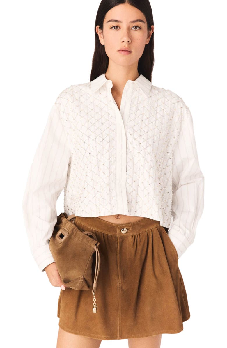 maje Beaded cropped shirt, Alternate, color, White