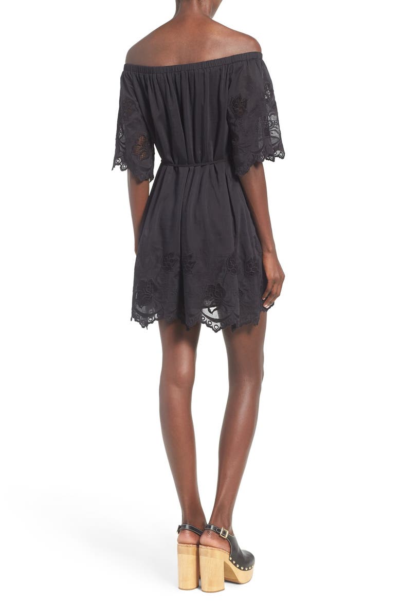 ASTR 'Alicia' Off the Shoulder Cotton & Silk Dress, Alternate, color, BLACK