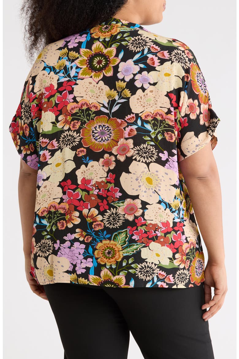 Elbow Sleeve Button-Up Shirt, Alternate, color, BLACK MULTI FLORAL