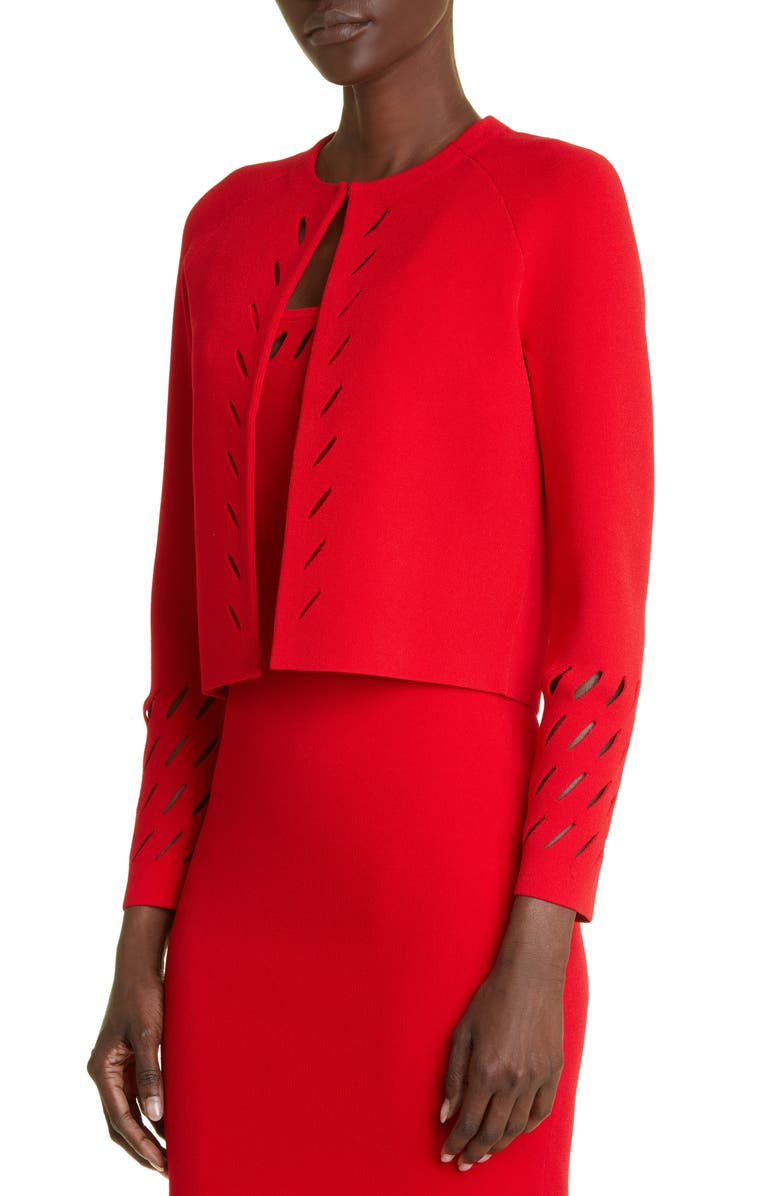 St. John Collection Cutout Detail Knit Jacket, Alternate, color, 