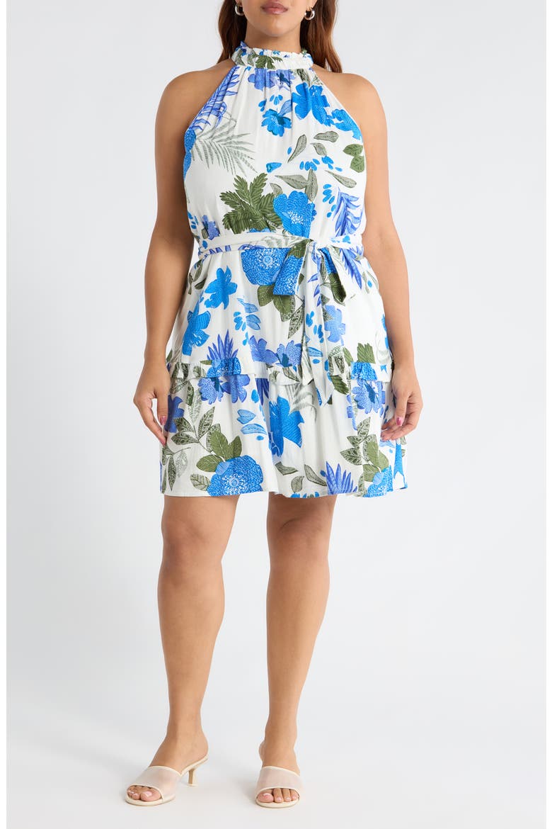Zurie Siana Floral Halter Dress, Main, color, WHITE/ BLUE/ GREEN