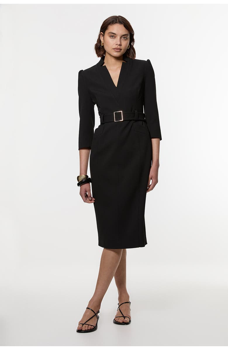 Karen Millen 3/4 Sleeve Belted Midi Dress, Main, color, Black
