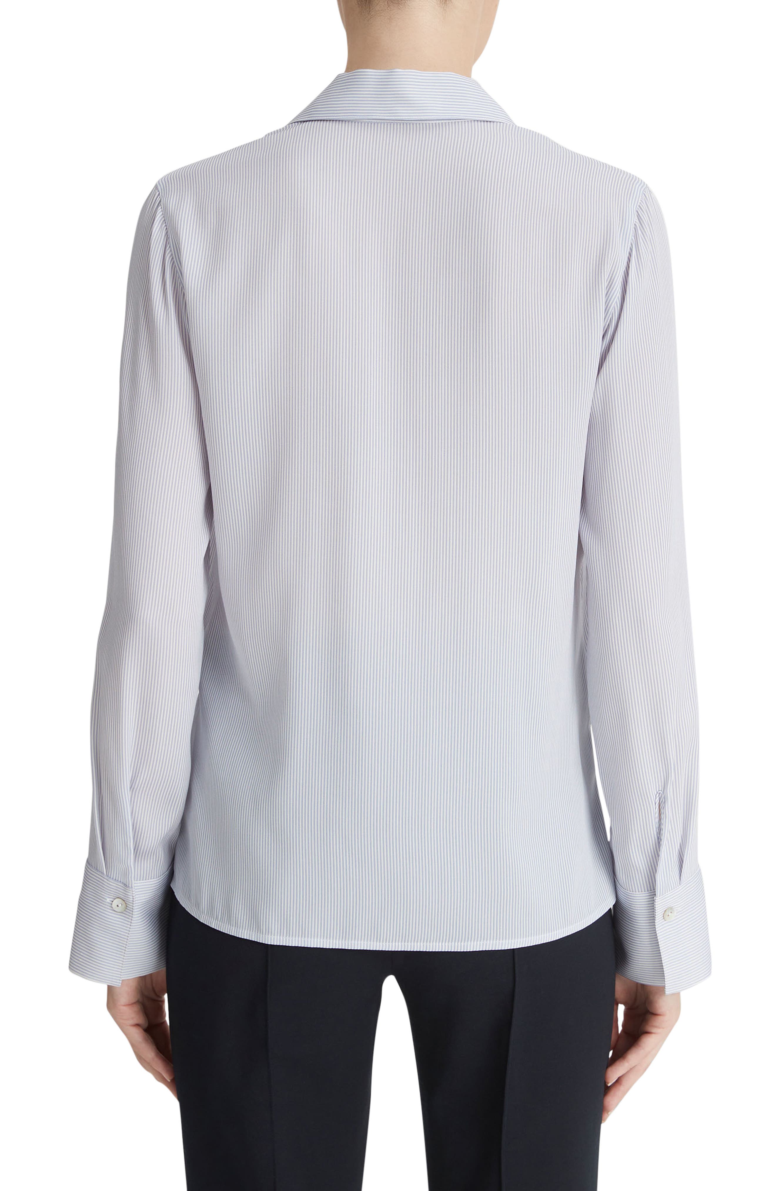 Micro Stripe Stretch Silk Popover Shirt - image 2
