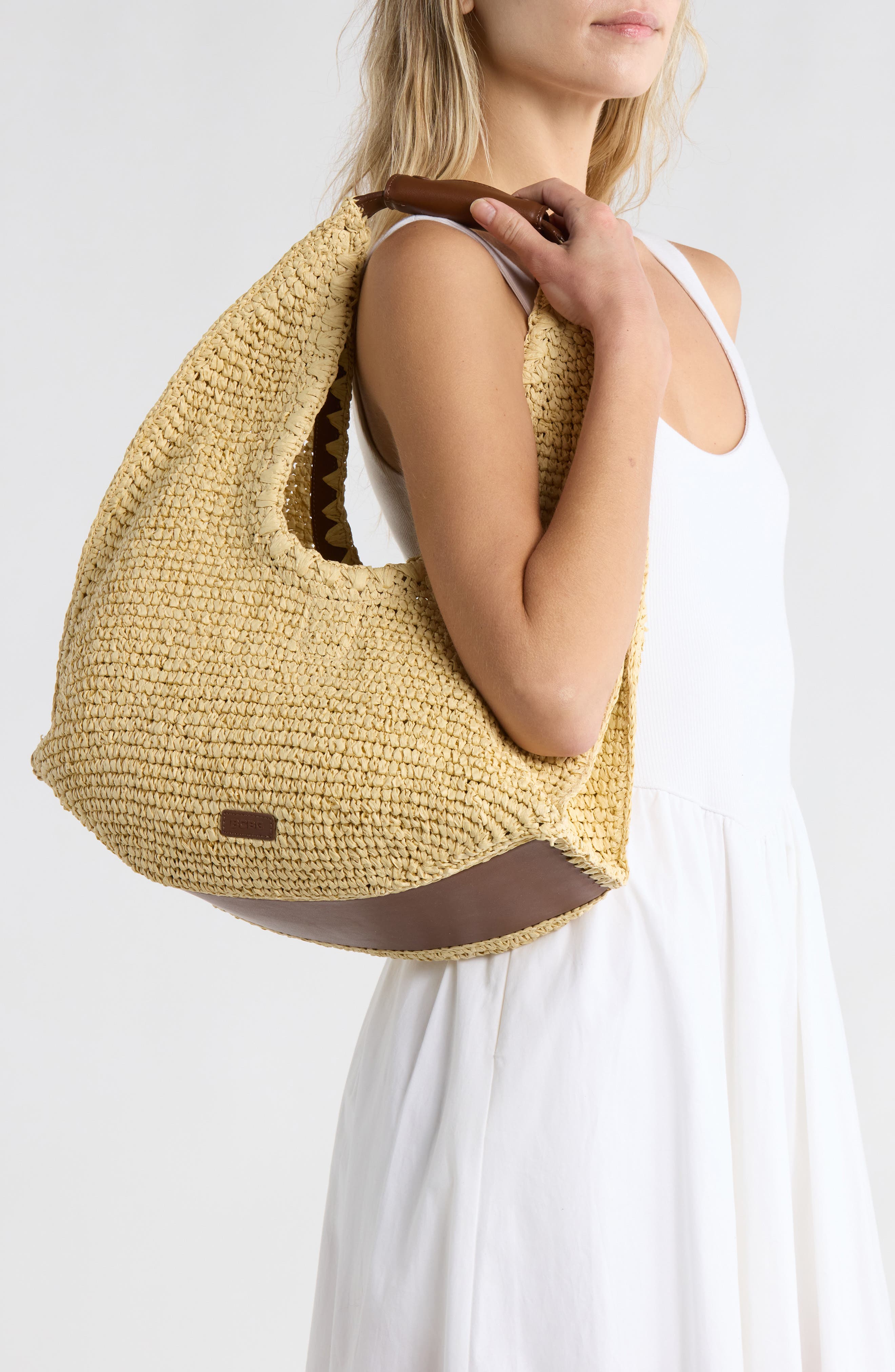 Woven Raffia Shoulder Bag, Alternate, color, NATURAL BROWN