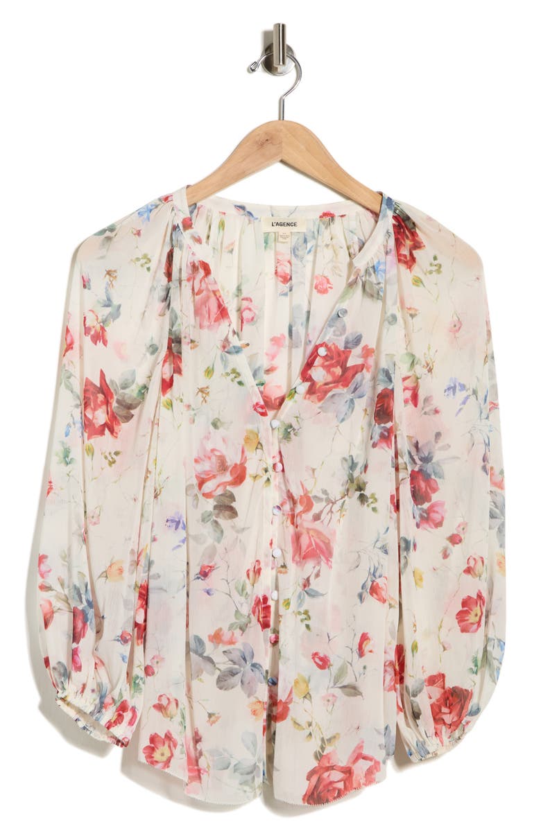 L'AGENCE Teagan Dolman Sleeve Top, Main, color, Ivory Watercolor Ditsy Floral