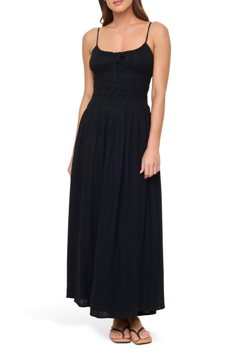 Tala Shirred Waist Cover-Up Maxi Sundress, Main, color, BLACK