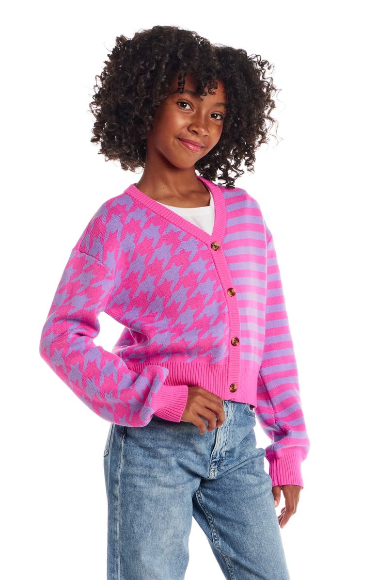Andy & Evan Kids' Houndstooth Stripe Cotton Cardigan, Alternate, color, Pink