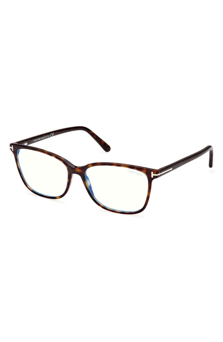 TOM FORD 56mm Rectangular Blue Light Blocking Glasses, Alternate, color, Dark Havana