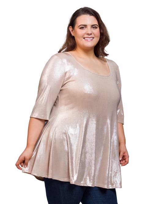 24seven Comfort Apparel Metallic Scoop Neck Flared Tunic Top In Multi