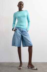 Topshop Barrel Leg Denim Bermuda Shorts
