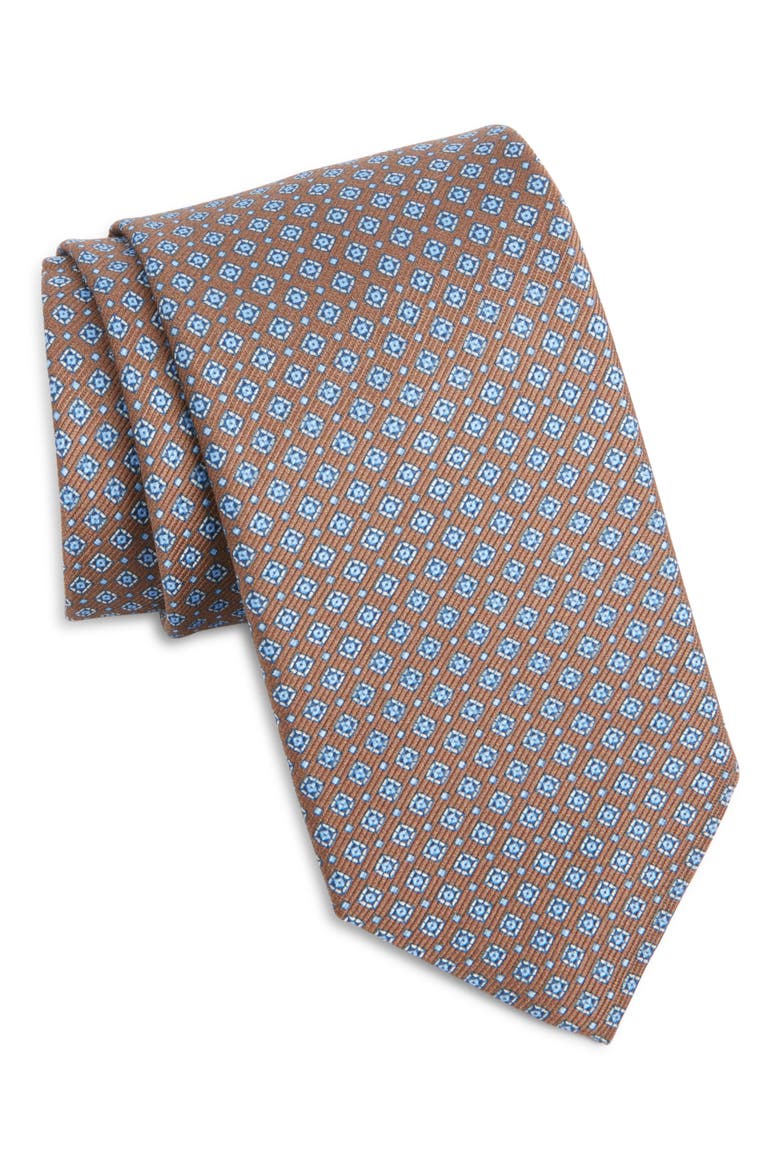 Neat Square Silk Tie, Main, color, CHOCOLATE