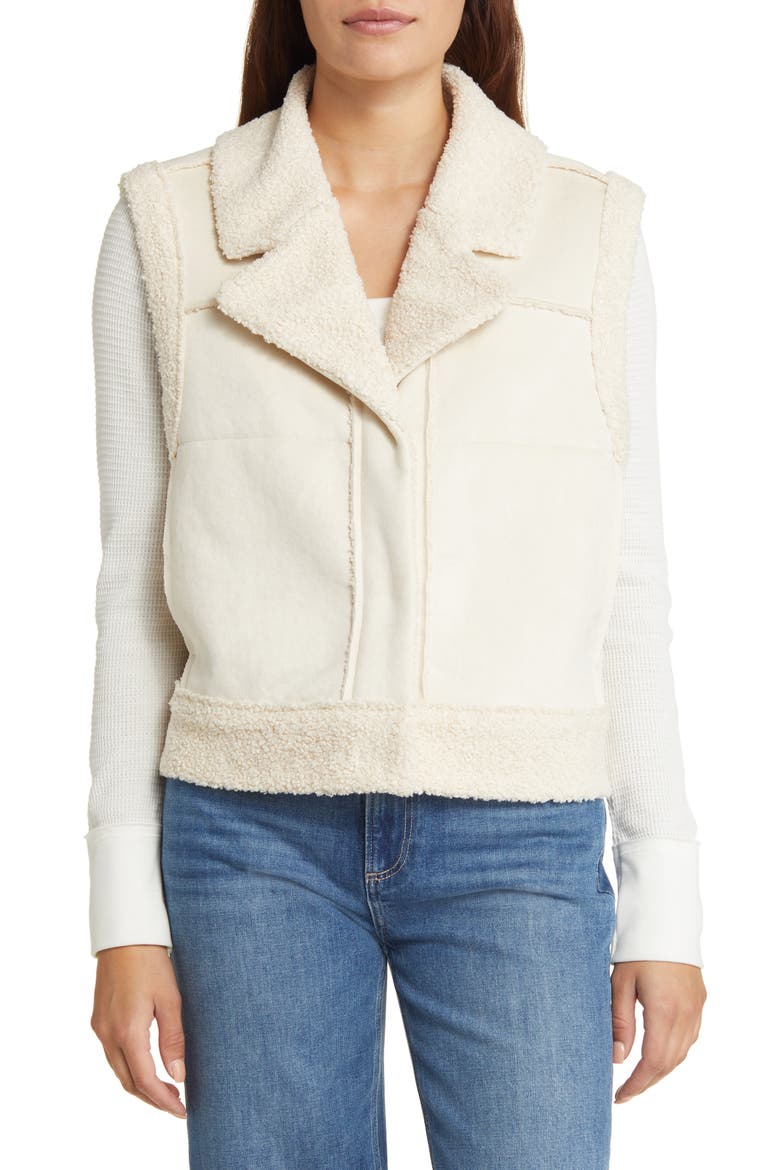 Faux Shearling & Faux Suede Vest, Alternate, color, NATURAL
