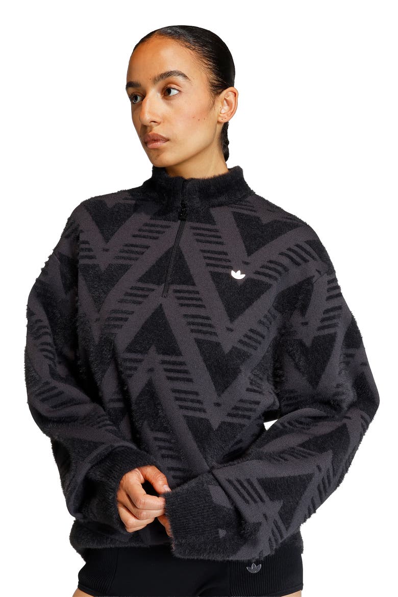 Chevron Knit Half Zip Pullover Sweater, Alternate, color, BLACK
