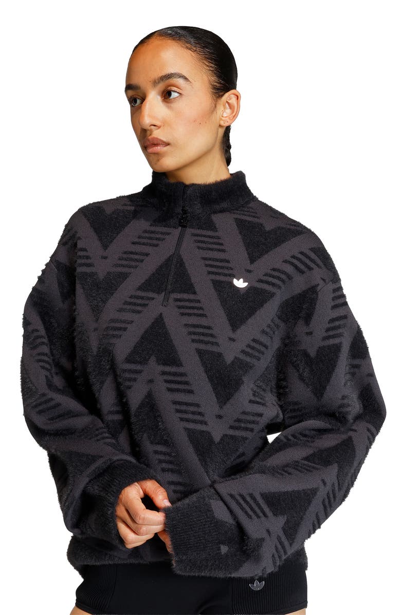 adidas Chevron Knit Half Zip Pullover Sweater, Alternate, color, Black