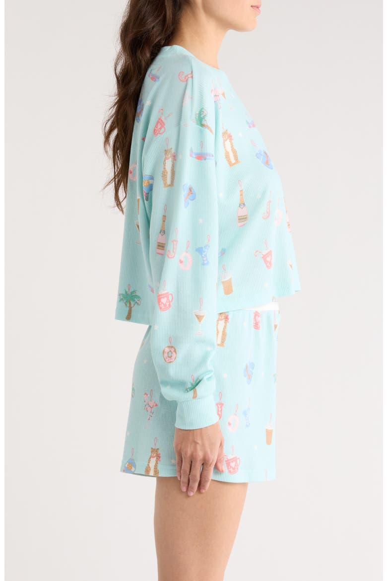Print Waffle Knit Short Pajamas, Alternate, color, LIGHT MINT