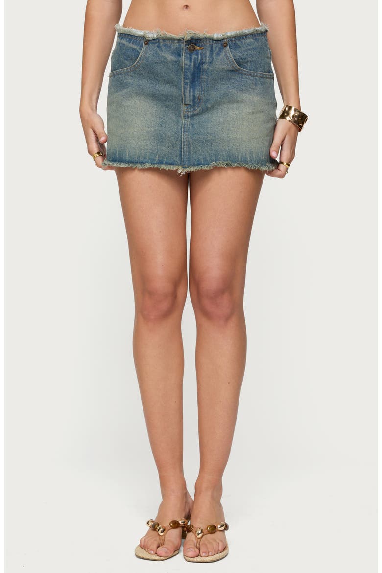 Levana Distressed Denim Miniskirt, Main, color, BLUE-WASHED