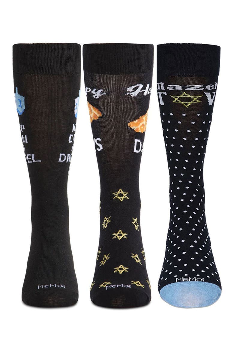 Assorted 3-Pack Hannukah Crew Socks, Main, color, BLACK