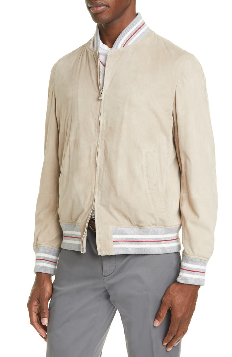 Brunello Cucinelli Suede Bomber Jacket, Alternate, color, 