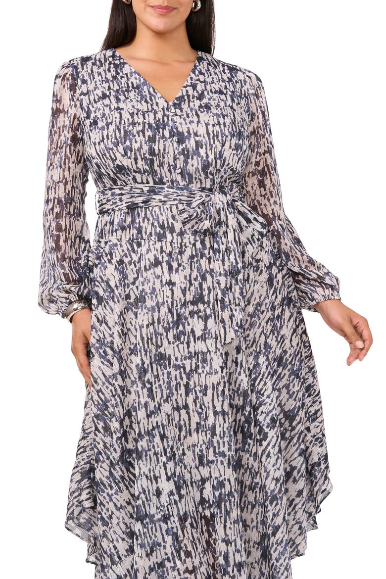 Printed Long Sleeve Belted Dress, Alternate, color, ANTARCTICA