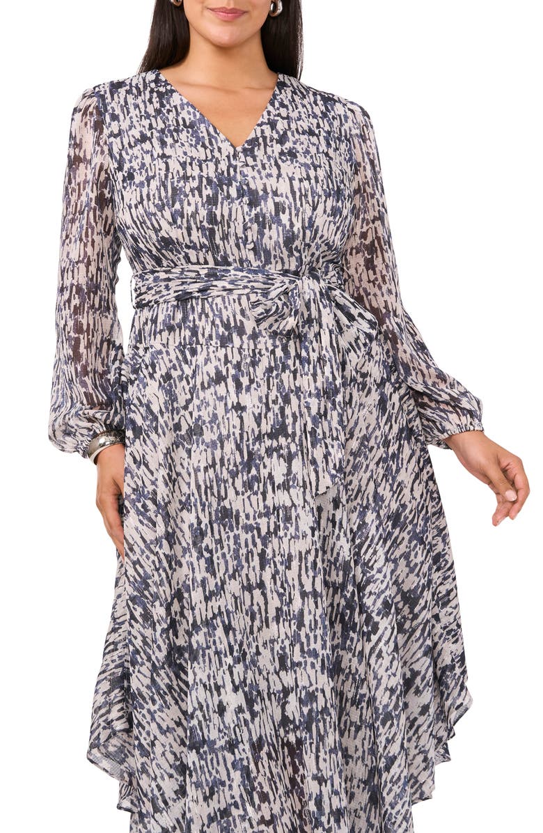 Vince Camuto Printed Long Sleeve Belted Dress, Alternate, color, 