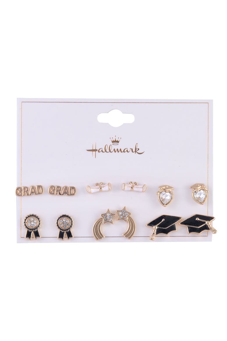 Graduation 6 Pack Stud Earring Set, Alternate, color, Black