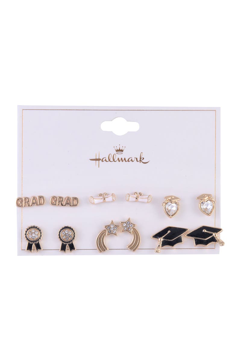 Hallmark Graduation 6 Pack Stud Earring Set, Alternate, color, Black