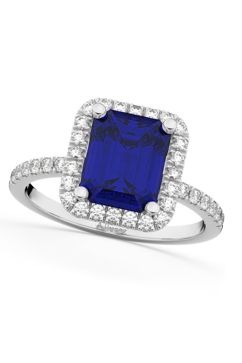 Lab Blue Sapphire & Lab Diamond Engagement Ring 14k, Main, color, 3.32ct/White Gold