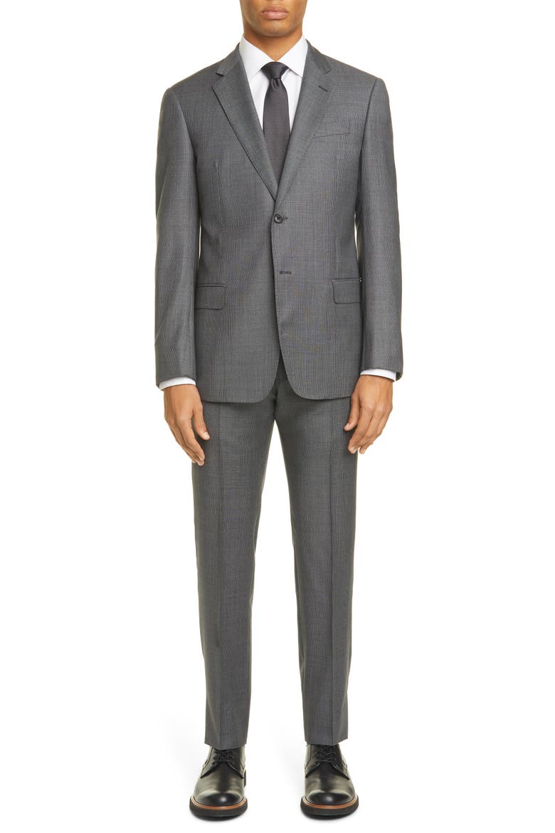 G Line Trim Fit Solid Wool Suit, Main, color, MID GREY