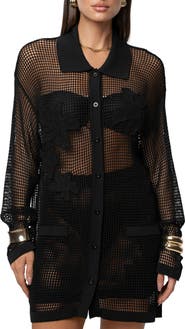 JLUXLABEL Solara Floral Appliqué Open Stitch Cover-Up Shirt