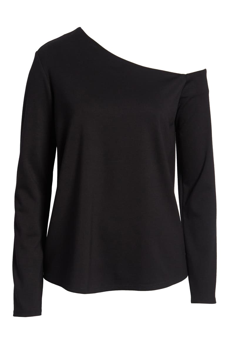 One-Shoulder Knit Tee, Alternate, color, BLACK