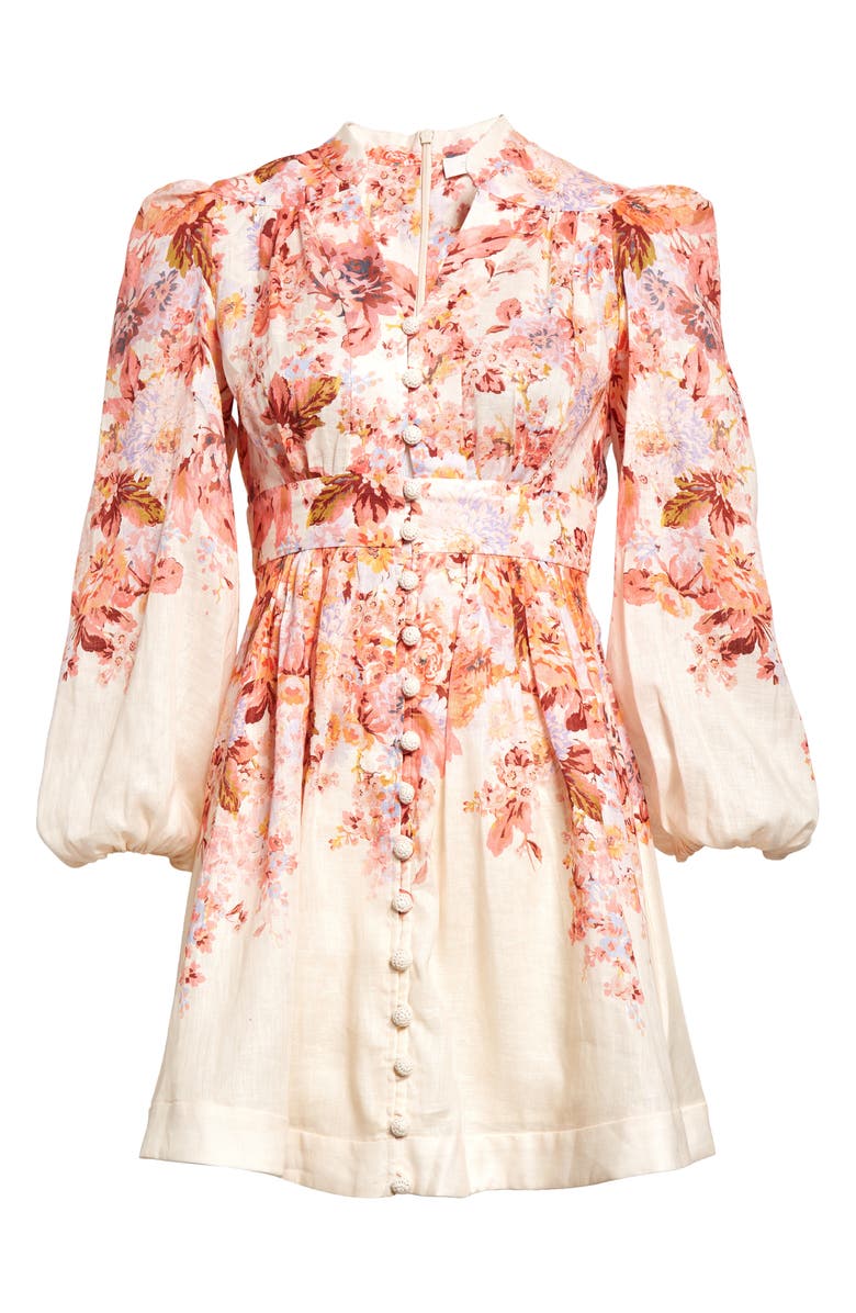 Zimmermann Devi Floral Print Long Sleeve Linen Minidress, Alternate, color,