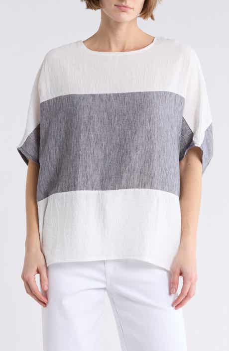 PATRIZIA LUCA Colorblock Short Sleeve Cotton Top