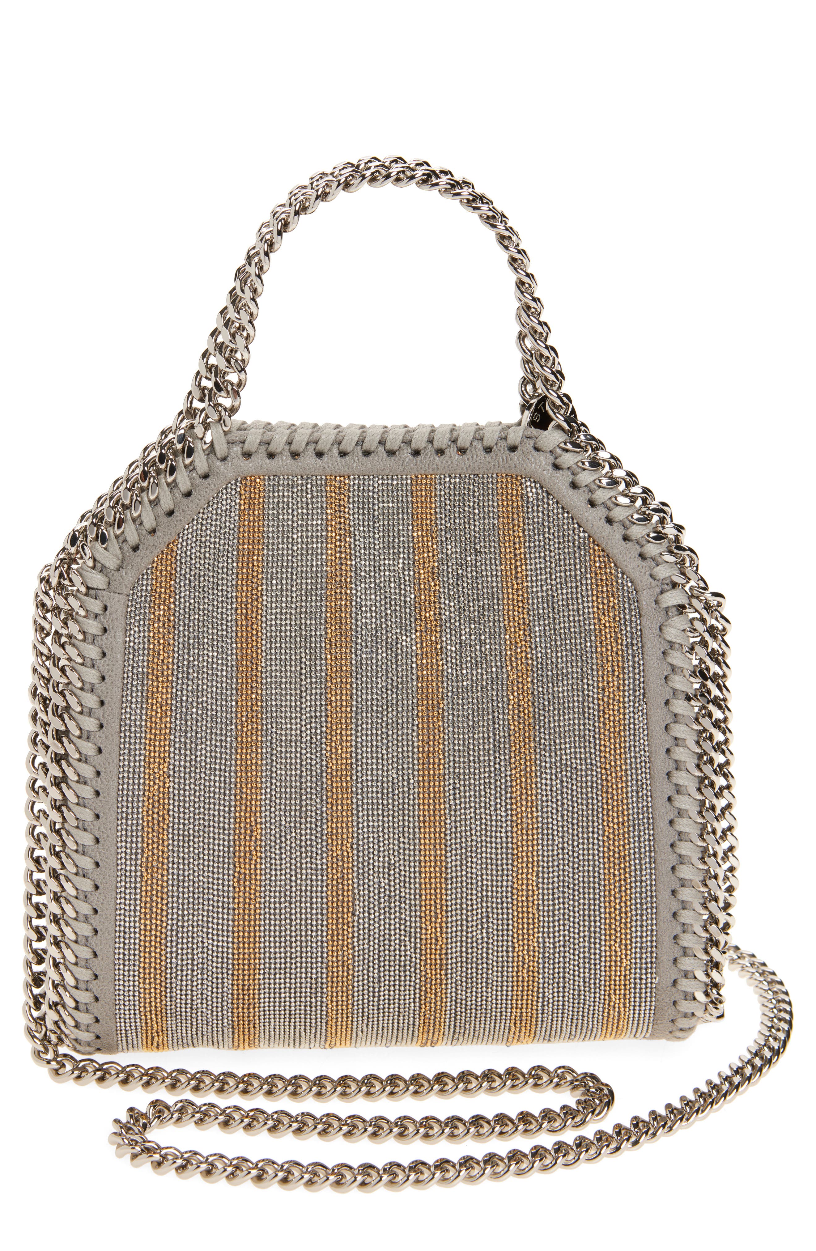 Stella McCartney Rock Tokyo Falabella Crystal Embellished Crossbody Bag, Alternate, color, Light Grey