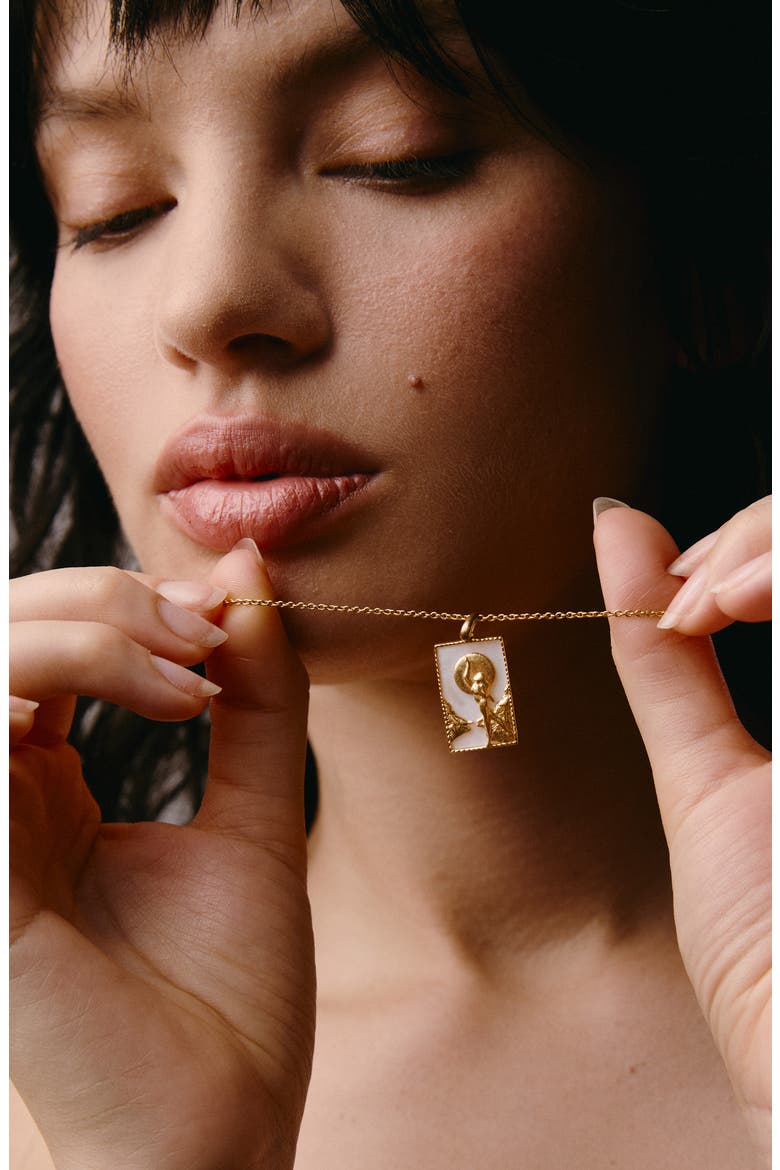 Rectangle Woman & Moon Necklace, Alternate, color, Gold