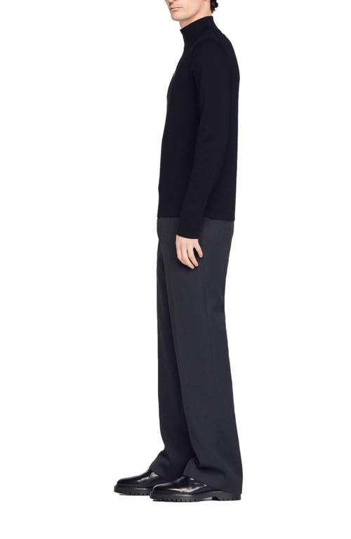 Sandro Wool Sweater With Zip Collar In Carbon Black