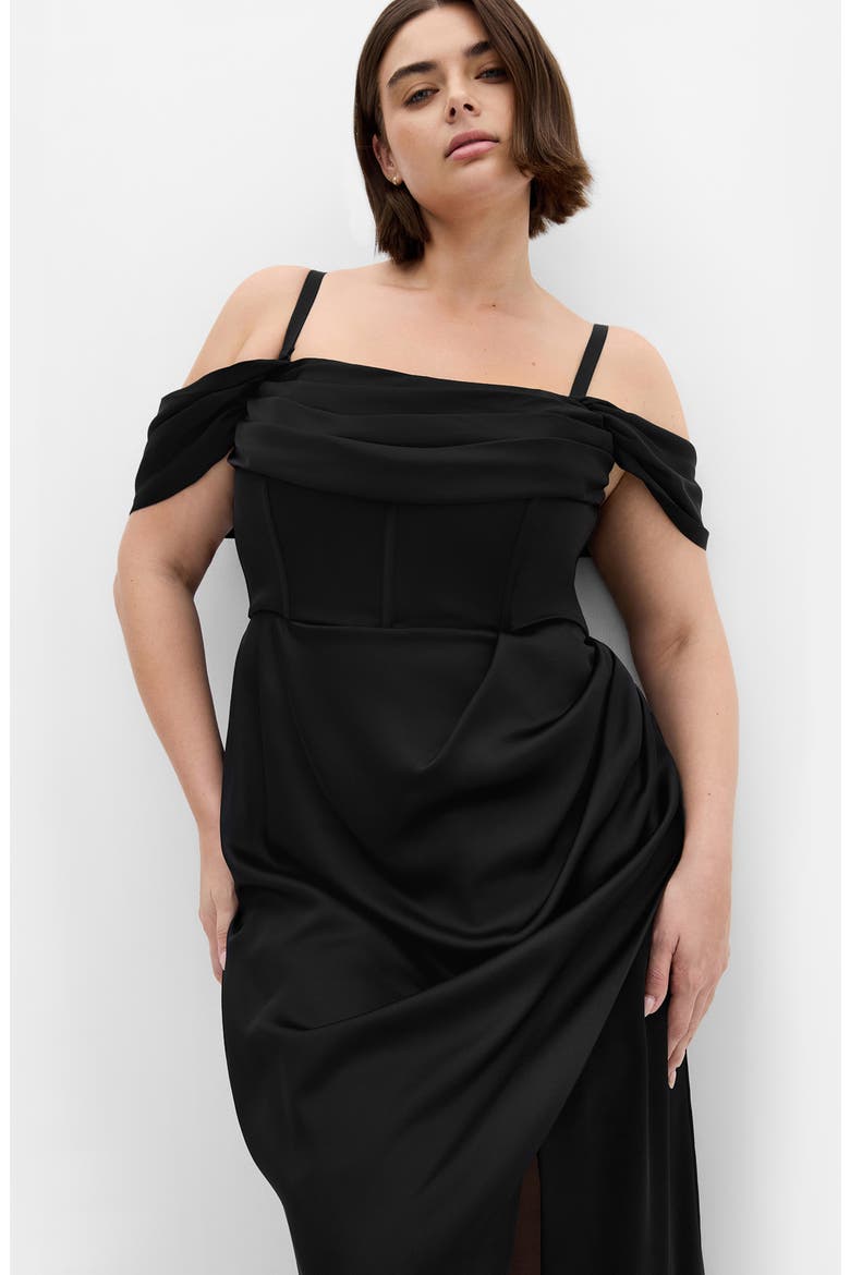 Forbidden Off the Shoulder Maxi Dress, Alternate, color, BLACK