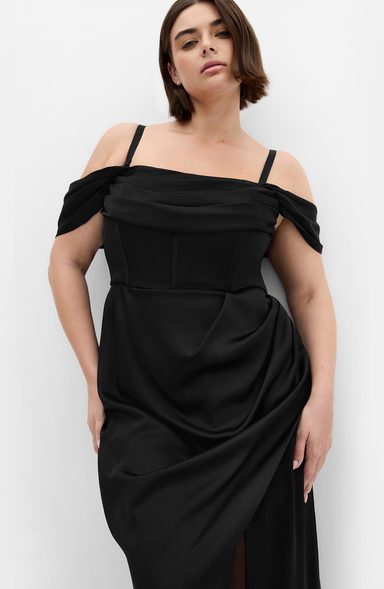 City Chic Forbidden Off the Shoulder Maxi Dress, Alternate, color, Black