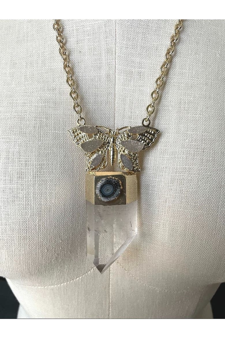 Monarch Quartz Necklace, Alternate, color, Gold