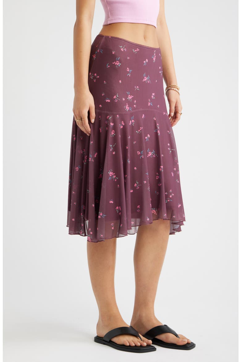 Drop Waist Handkerchief Midi Skirt, Alternate, color, BURGUNDY- PINK SHAYLYNN DITSY