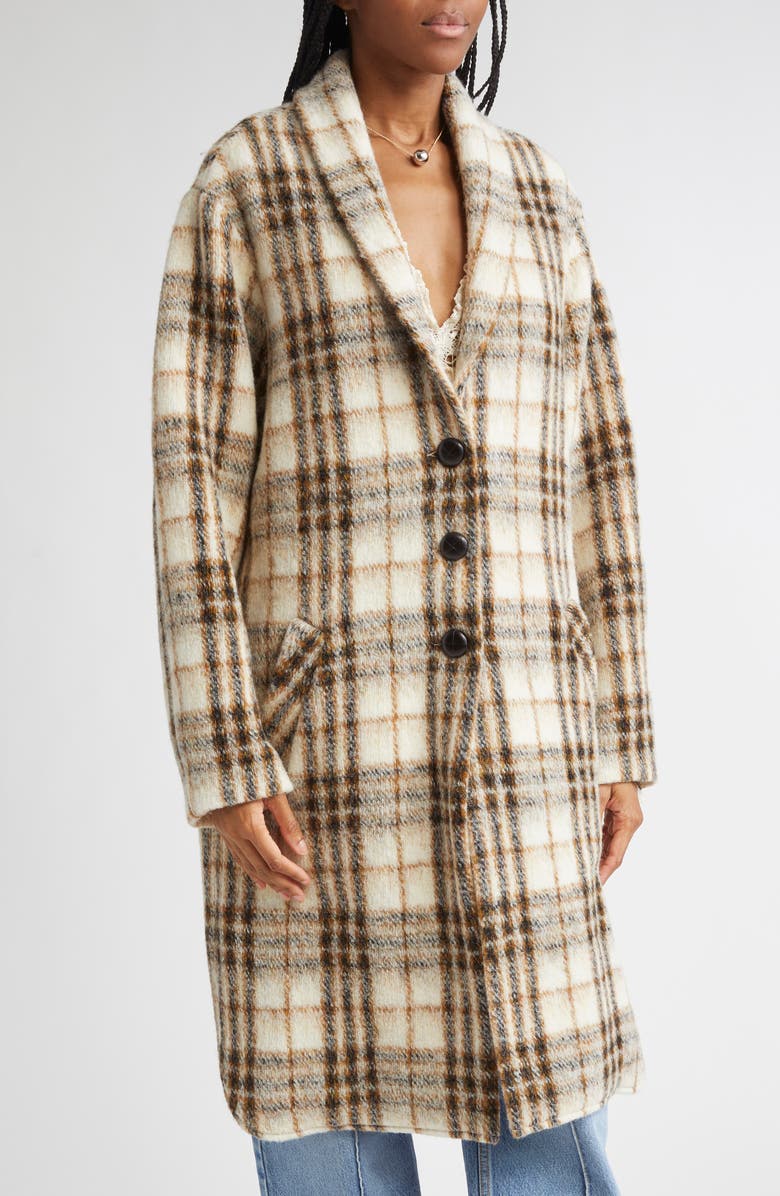 Isabel Marant Étoile Gabriel Plaid Wool Blend Coat, Alternate, color, Ecru
